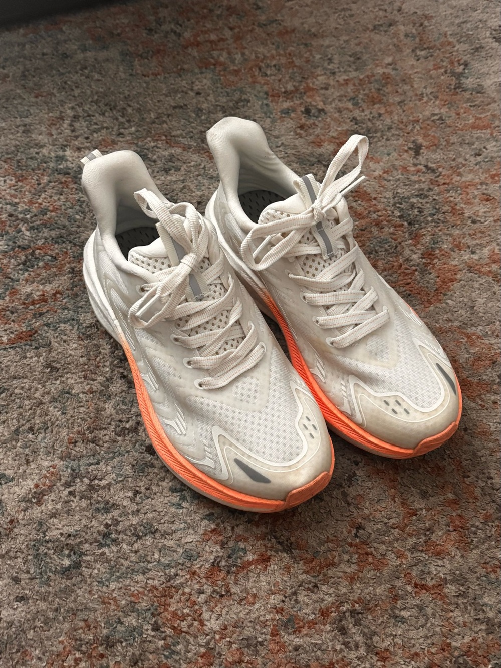 White Mesh Running Sneakers with Orange Soles